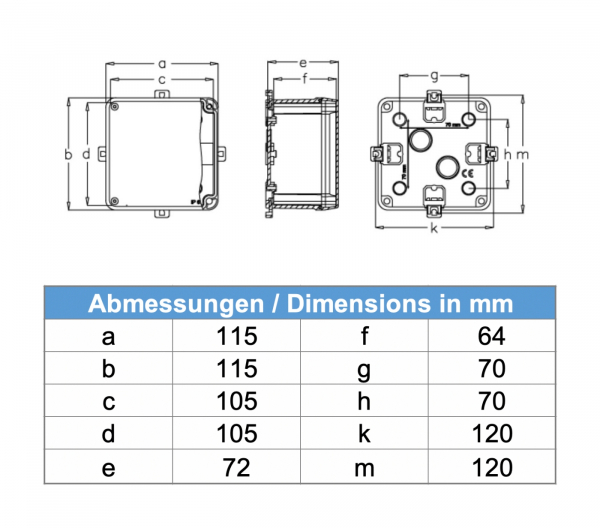 Installationsgehäuse IP67 (110x110x70mm) + Hutschiene und Transparentdeckel